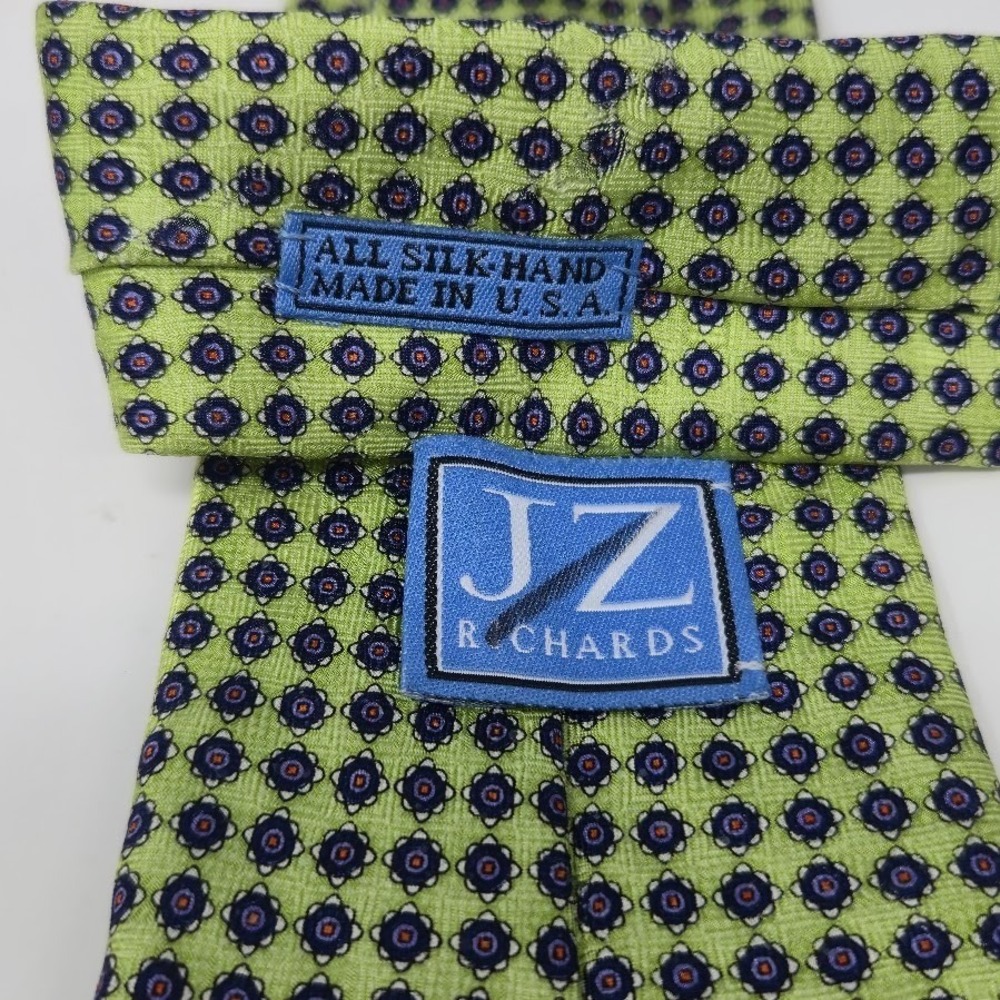 JZ Richards Lime Green/Blue Geometric‎ 100% Silk Tie Handmade in USA - Picture 5 of 6